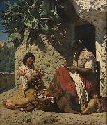 unknow artist To sigojnerkvinder uden for deres bolig. oil painting reproduction